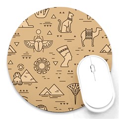 Egyptian-seamless-pattern-symbols-landmarks-signs-egypt Round Mousepad by Jancukart