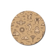 Egyptian-seamless-pattern-symbols-landmarks-signs-egypt Rubber Coaster (round)