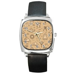 Egyptian-seamless-pattern-symbols-landmarks-signs-egypt Square Metal Watch