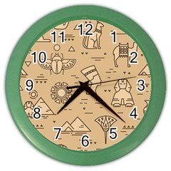 Egyptian-seamless-pattern-symbols-landmarks-signs-egypt Color Wall Clock