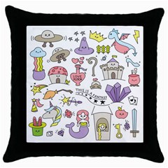 Fantasy-things-doodle-style-vector-illustration Throw Pillow Case (black)