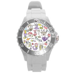 Fantasy-things-doodle-style-vector-illustration Round Plastic Sport Watch (l)