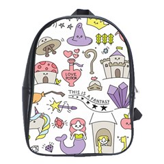 Fantasy-things-doodle-style-vector-illustration School Bag (xl)