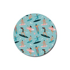 Beach-surfing-surfers-with-surfboards-surfer-rides-wave-summer-outdoors-surfboards-seamless-pattern- Rubber Coaster (round)