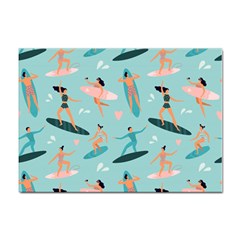 Beach-surfing-surfers-with-surfboards-surfer-rides-wave-summer-outdoors-surfboards-seamless-pattern- Sticker A4 (10 Pack)