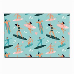 Beach-surfing-surfers-with-surfboards-surfer-rides-wave-summer-outdoors-surfboards-seamless-pattern- Postcards 5  X 7  (pkg Of 10)