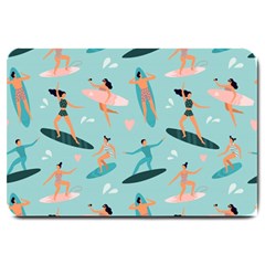 Beach-surfing-surfers-with-surfboards-surfer-rides-wave-summer-outdoors-surfboards-seamless-pattern- Large Doormat