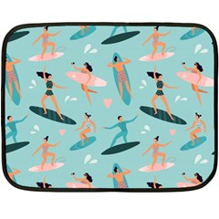 Beach-surfing-surfers-with-surfboards-surfer-rides-wave-summer-outdoors-surfboards-seamless-pattern- Fleece Blanket (mini) by Jancukart