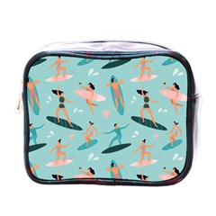 Beach-surfing-surfers-with-surfboards-surfer-rides-wave-summer-outdoors-surfboards-seamless-pattern- Mini Toiletries Bag (one Side)