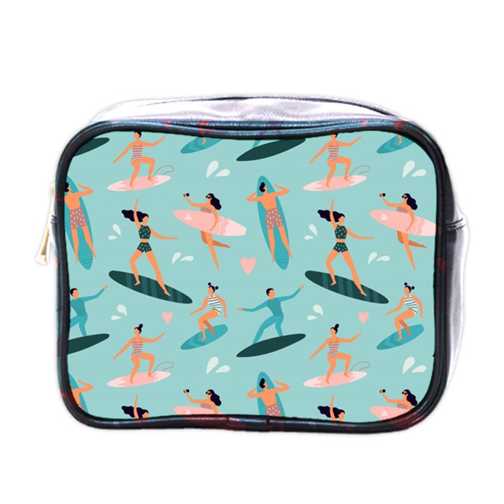 Beach-surfing-surfers-with-surfboards-surfer-rides-wave-summer-outdoors-surfboards-seamless-pattern- Mini Toiletries Bag (One Side)