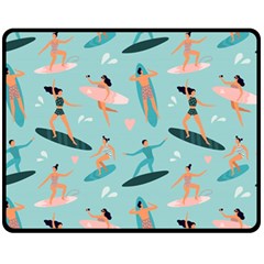 Beach-surfing-surfers-with-surfboards-surfer-rides-wave-summer-outdoors-surfboards-seamless-pattern- Fleece Blanket (medium) 