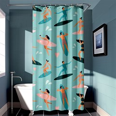 Beach-surfing-surfers-with-surfboards-surfer-rides-wave-summer-outdoors-surfboards-seamless-pattern- Shower Curtain 36  X 72  (stall) 