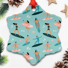 Beach-surfing-surfers-with-surfboards-surfer-rides-wave-summer-outdoors-surfboards-seamless-pattern- Ornament (snowflake)