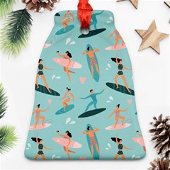 Beach-surfing-surfers-with-surfboards-surfer-rides-wave-summer-outdoors-surfboards-seamless-pattern- Bell Ornament (two Sides)