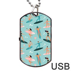 Beach-surfing-surfers-with-surfboards-surfer-rides-wave-summer-outdoors-surfboards-seamless-pattern- Dog Tag Usb Flash (one Side) by Jancukart