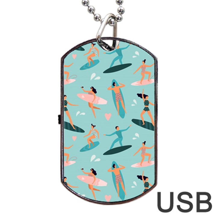 Beach-surfing-surfers-with-surfboards-surfer-rides-wave-summer-outdoors-surfboards-seamless-pattern- Dog Tag USB Flash (Two Sides)