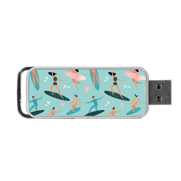 Beach-surfing-surfers-with-surfboards-surfer-rides-wave-summer-outdoors-surfboards-seamless-pattern- Portable USB Flash (One Side)