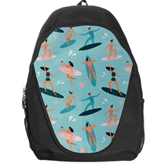 Beach-surfing-surfers-with-surfboards-surfer-rides-wave-summer-outdoors-surfboards-seamless-pattern- Backpack Bag