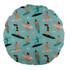 Beach-surfing-surfers-with-surfboards-surfer-rides-wave-summer-outdoors-surfboards-seamless-pattern- Large 18  Premium Flano Round Cushions