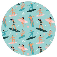 Beach-surfing-surfers-with-surfboards-surfer-rides-wave-summer-outdoors-surfboards-seamless-pattern- Round Trivet by Jancukart