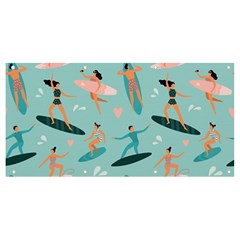 Beach-surfing-surfers-with-surfboards-surfer-rides-wave-summer-outdoors-surfboards-seamless-pattern- Banner And Sign 8  X 4  by Jancukart