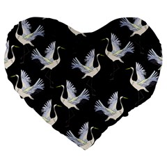 Crane-pattern Large 19  Premium Heart Shape Cushions by Jancukart