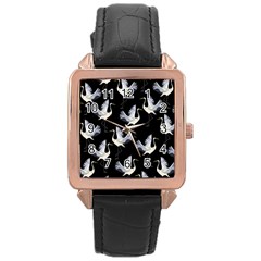 Crane-pattern Rose Gold Leather Watch 