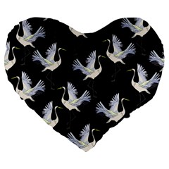 Crane-pattern Large 19  Premium Flano Heart Shape Cushions