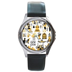 Egypt-symbols-decorative-icons-set Round Metal Watch