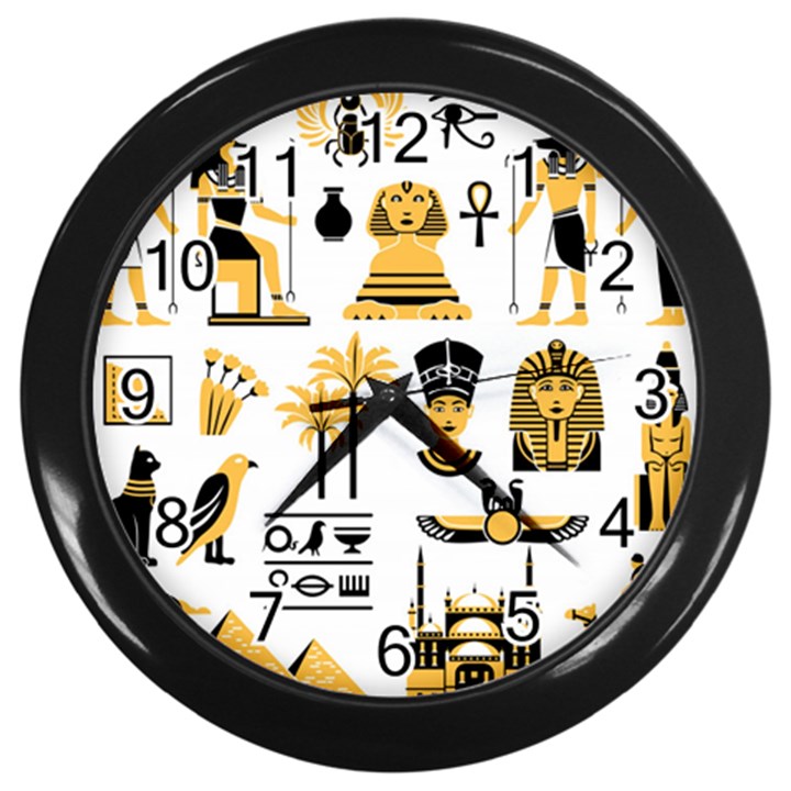 Egypt-symbols-decorative-icons-set Wall Clock (Black)