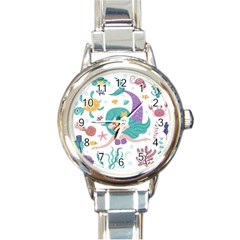 Set-cute-mermaid-seaweeds-marine-inhabitants Round Italian Charm Watch