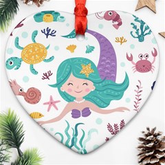 Set-cute-mermaid-seaweeds-marine-inhabitants Ornament (Heart)