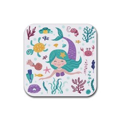 Set-cute-mermaid-seaweeds-marine-inhabitants Rubber Coaster (Square)