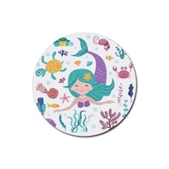 Set-cute-mermaid-seaweeds-marine-inhabitants Rubber Coaster (Round)