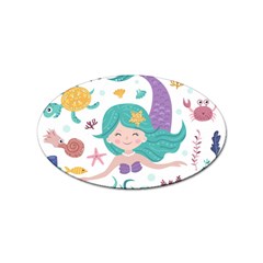 Set-cute-mermaid-seaweeds-marine-inhabitants Sticker (Oval)