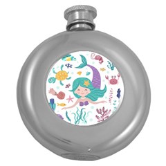 Set-cute-mermaid-seaweeds-marine-inhabitants Round Hip Flask (5 oz)