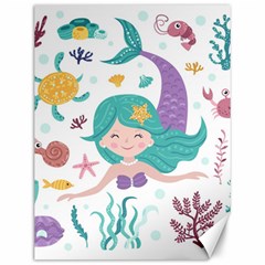 Set-cute-mermaid-seaweeds-marine-inhabitants Canvas 12  x 16 