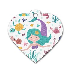 Set-cute-mermaid-seaweeds-marine-inhabitants Dog Tag Heart (one Side) by Jancukart