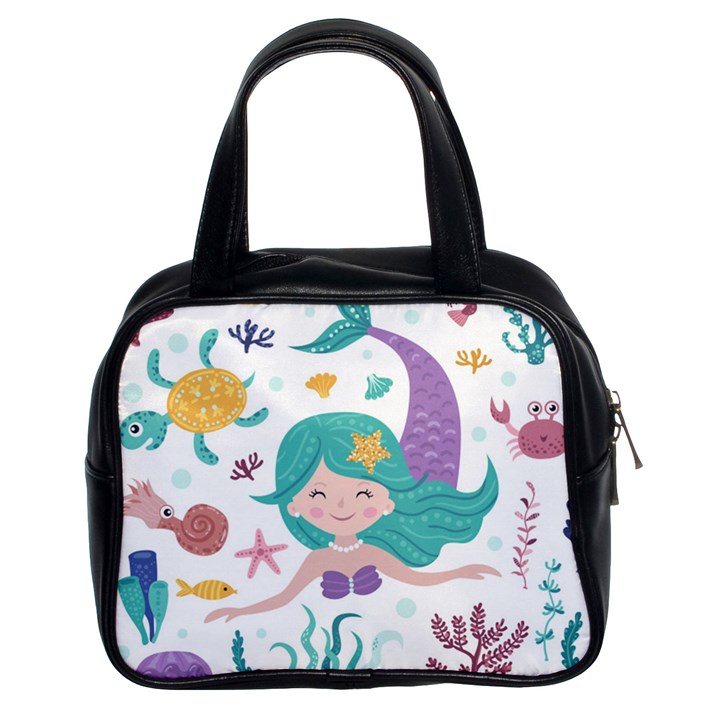 Set-cute-mermaid-seaweeds-marine-inhabitants Classic Handbag (Two Sides)