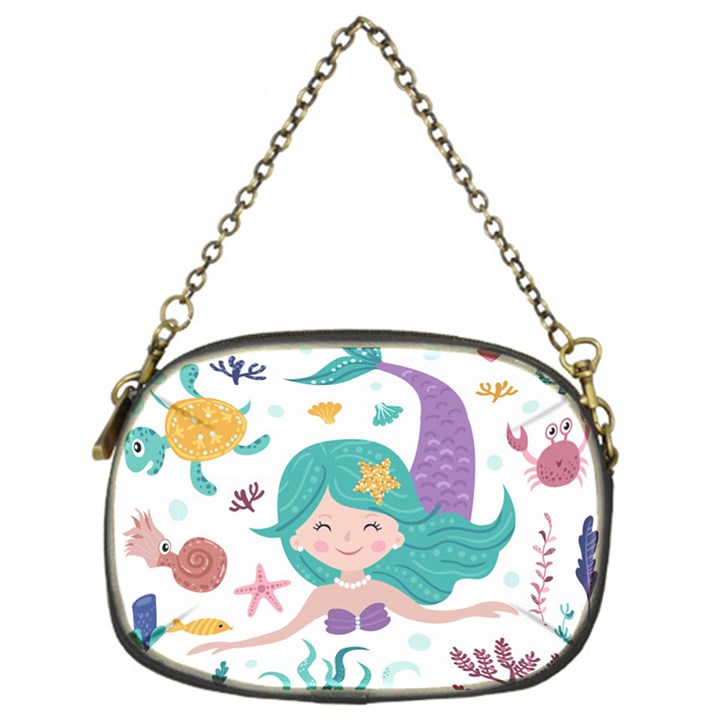 Set-cute-mermaid-seaweeds-marine-inhabitants Chain Purse (One Side)