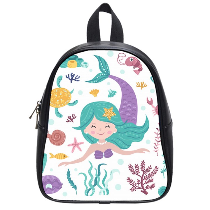 Set-cute-mermaid-seaweeds-marine-inhabitants School Bag (Small)