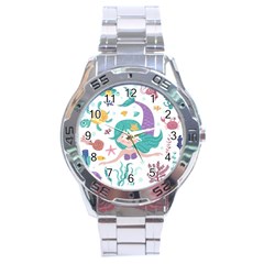 Set-cute-mermaid-seaweeds-marine-inhabitants Stainless Steel Analogue Watch by Jancukart