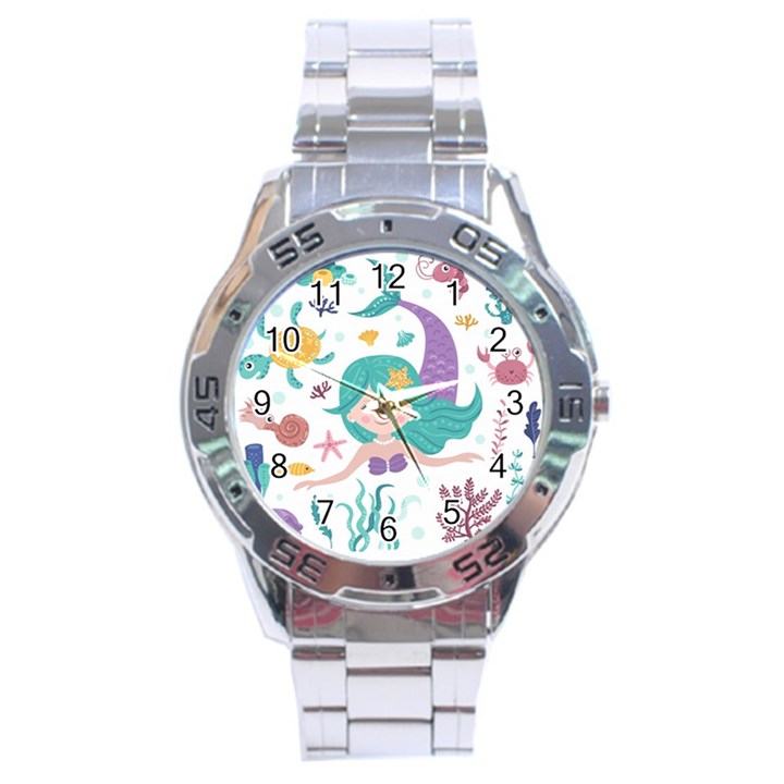 Set-cute-mermaid-seaweeds-marine-inhabitants Stainless Steel Analogue Watch