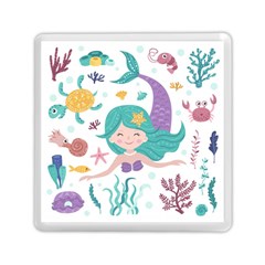 Set-cute-mermaid-seaweeds-marine-inhabitants Memory Card Reader (Square)