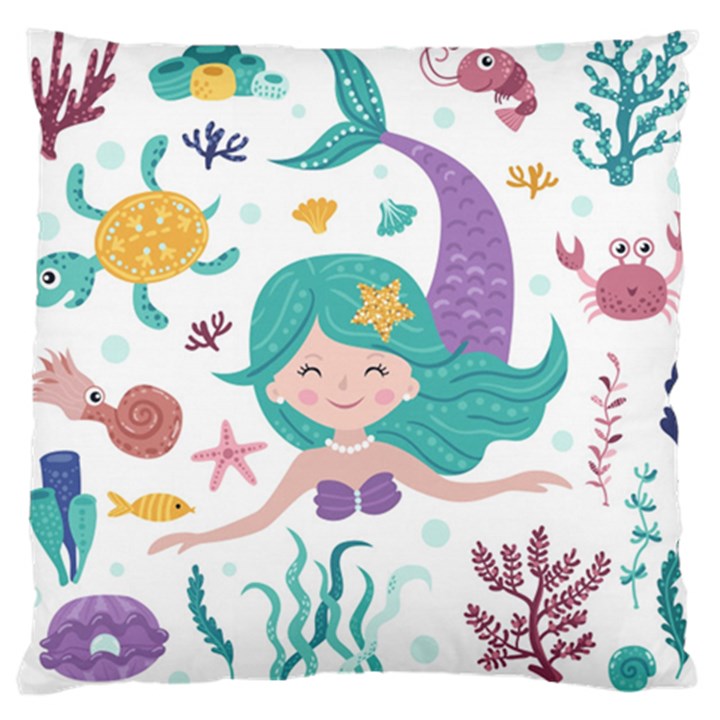 Set-cute-mermaid-seaweeds-marine-inhabitants Large Cushion Case (Two Sides)