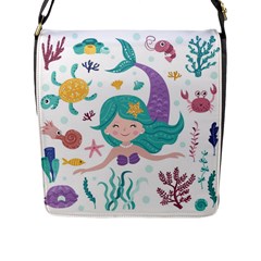 Set-cute-mermaid-seaweeds-marine-inhabitants Flap Closure Messenger Bag (L)