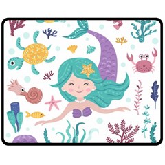 Set-cute-mermaid-seaweeds-marine-inhabitants Double Sided Fleece Blanket (Medium) 