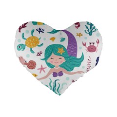 Set-cute-mermaid-seaweeds-marine-inhabitants Standard 16  Premium Flano Heart Shape Cushions