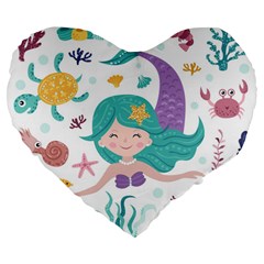 Set-cute-mermaid-seaweeds-marine-inhabitants Large 19  Premium Flano Heart Shape Cushions