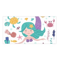 Set-cute-mermaid-seaweeds-marine-inhabitants Satin Shawl 45  x 80 